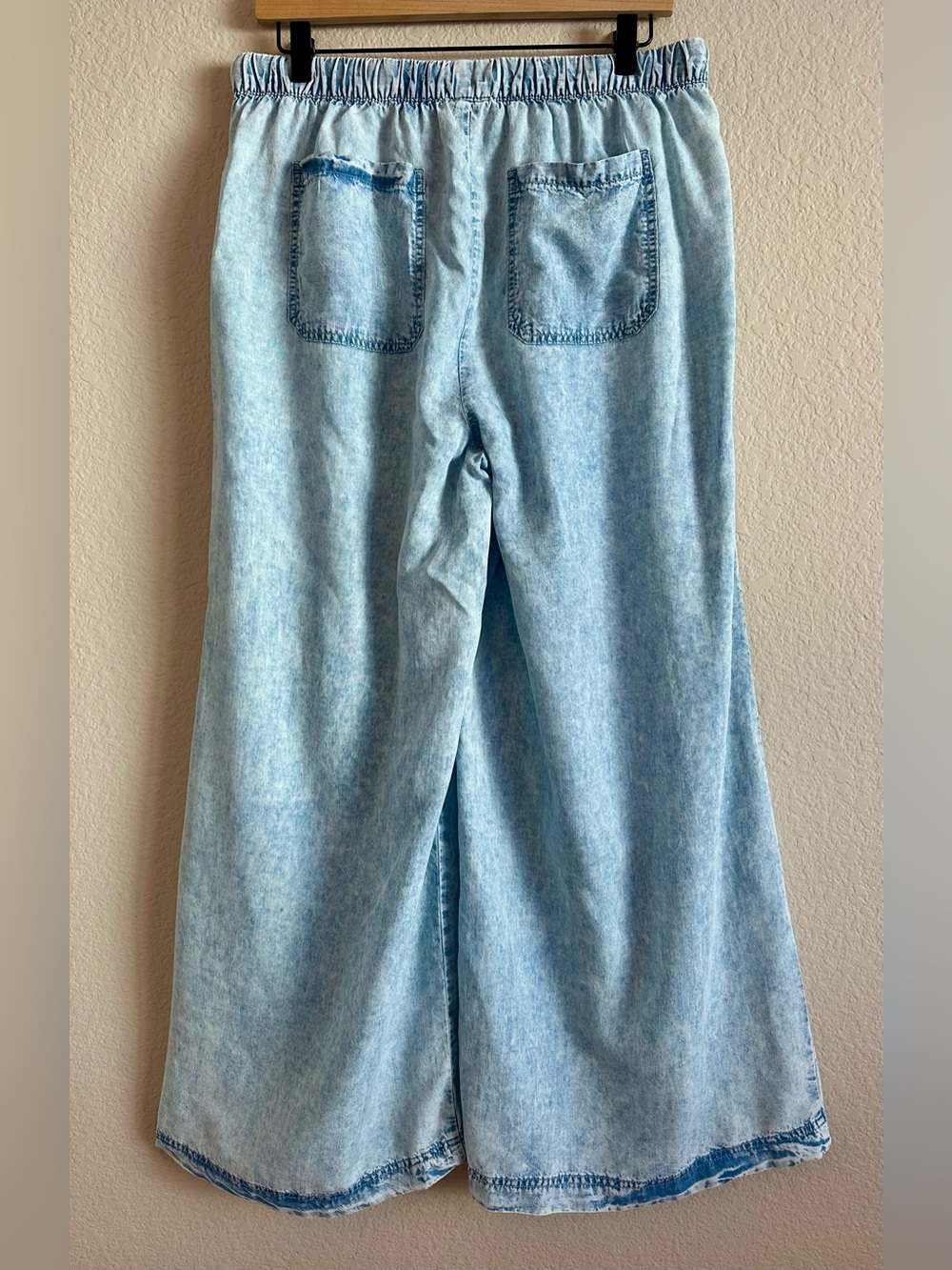 Splendid Pants Wide Leg Blue Stone Wash Lyocell Pull On Pockets Women’s L Beach - Picture 4 of 14